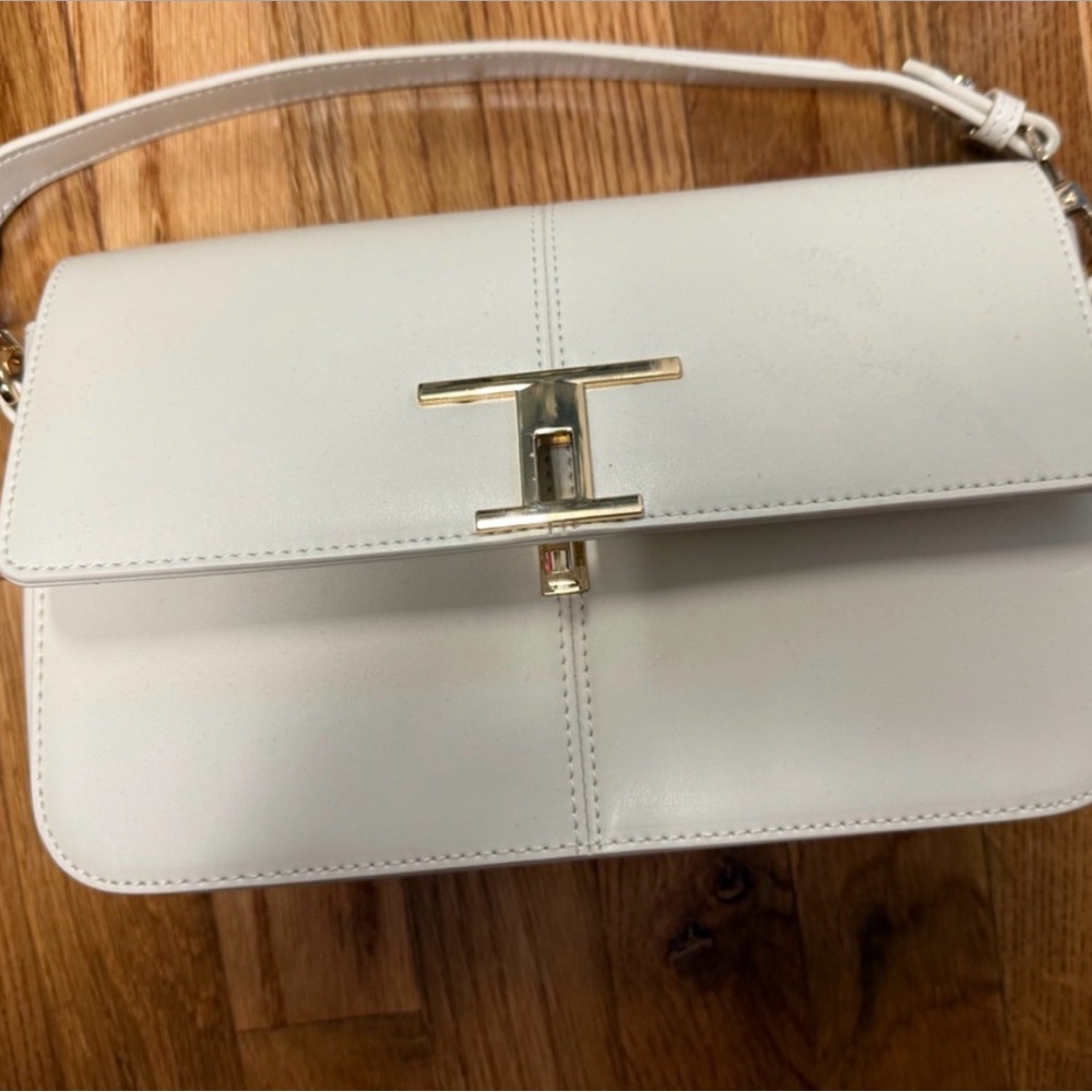 Trina Turk White Leather Shoulder Bag with Gold Hardware